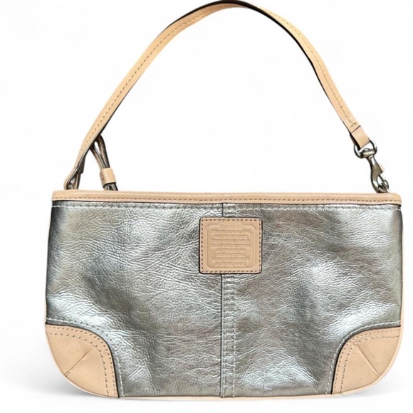 Coach Wristlet Wallet – Rare Metallic Silver & Beige - Picture 1 of 7